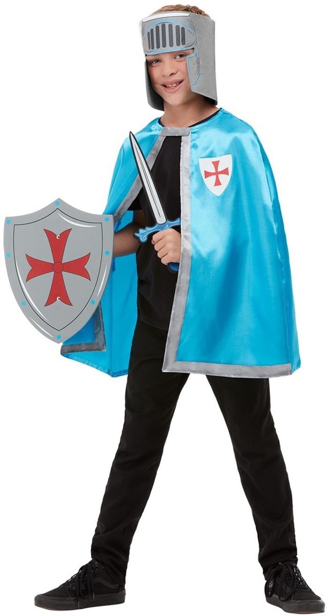 Middeleeuwse & Renaissance Strijders Kostuum | Vierdelige Set Onverschrokken Ridder Kind | Medium / Large | Carnaval kostuum | Verkleedkleding